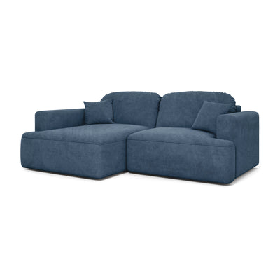 Ecksofa Senvali 240 cm Granitblau (CLOUD 74) linksseitig – ausklappbares Ecksofa mit Automatik DL, Schrägansicht