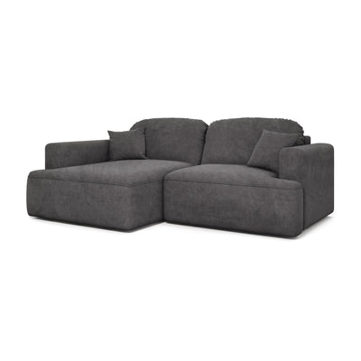 Ecksofa Senvali 240 cm Stahlgraphit (CLOUD 97) linksseitig – Ecksofa zum täglichen Schlafen, Schrägansicht