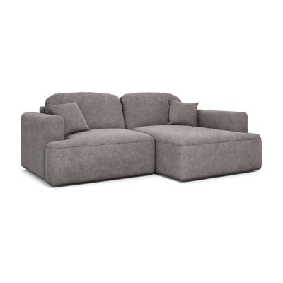 Ecksofa Senvali 240 cm Gedämpftes Lila (CLOUD 82) rechtsseitig – Ecksofa mit großen Kissen, Schrägansicht