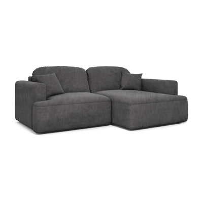 Ecksofa Senvali 240 cm Stahlgraphit (CLOUD 97) rechtsseitig – L-Ecksofa mit Schlaffunktion, Schrägansicht