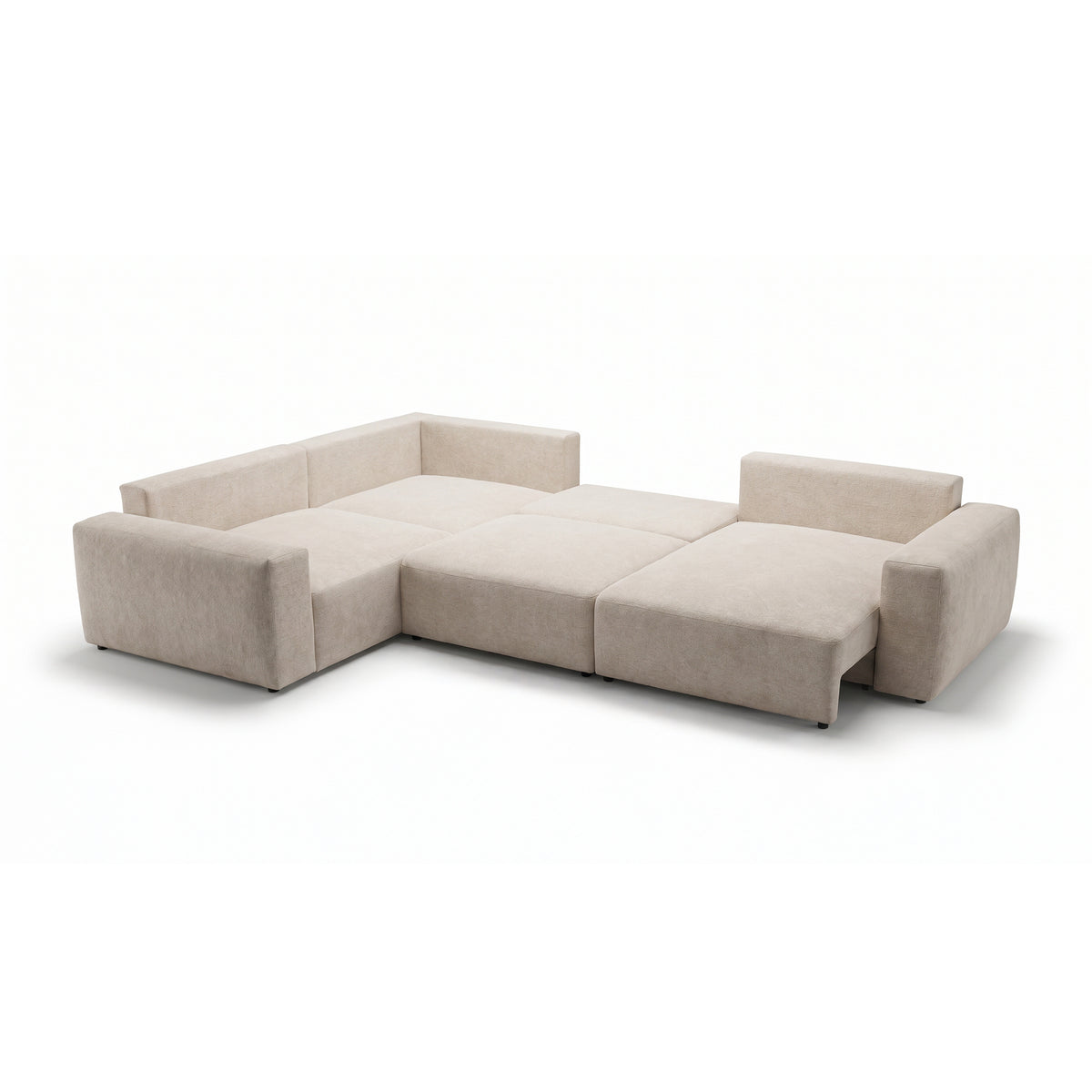 Ecksofa UL Iskeli Plus Creme Taupe (ARAGON 03) rechtsseitig ausgeklappt – Ecksofa mit Schlaffunktion Automatik DL