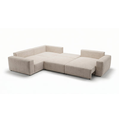 Ecksofa UL Iskeli Plus Creme Taupe (ARAGON 03) rechtsseitig ausgeklappt – Ecksofa mit Schlaffunktion Automatik DL