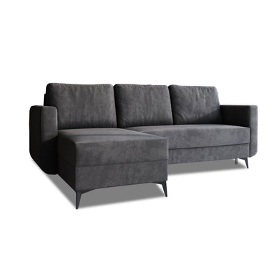 Ecksofa mit Schlaffunktion Forra Grafitgrau (MANILA 19), linksseitige Version, Velours-Stoff Manila