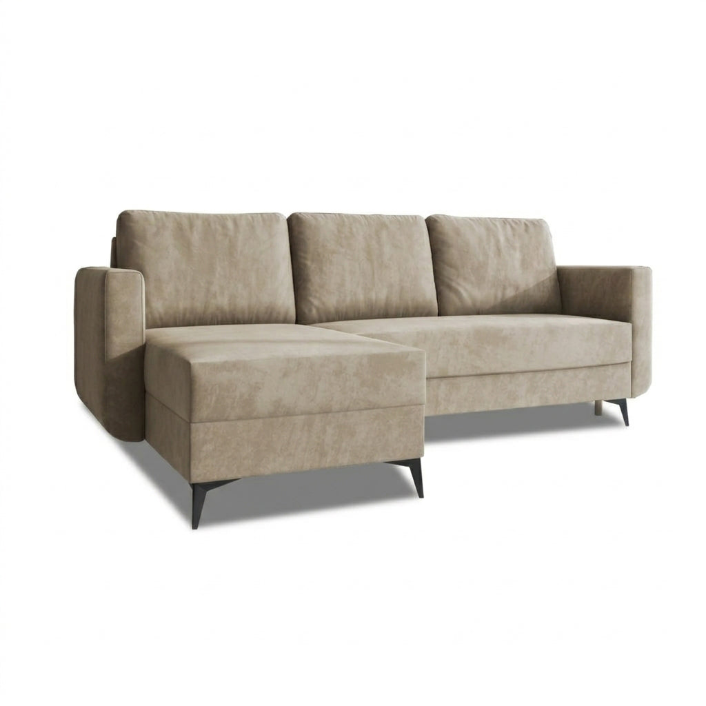 Ecksofa mit Schlaffunktion Forra Puderfarbene Nuss (MANILA 02), linksseitige Version, Velours-Stoff Manila