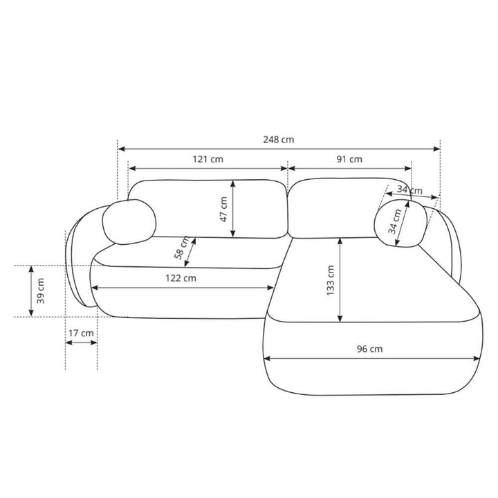 Narożnik 4-osobowy z funkcją spania w stylu minimalistycznym – Tkanina Abriamo, automat DL, tapicerowane plecy | OLEMO