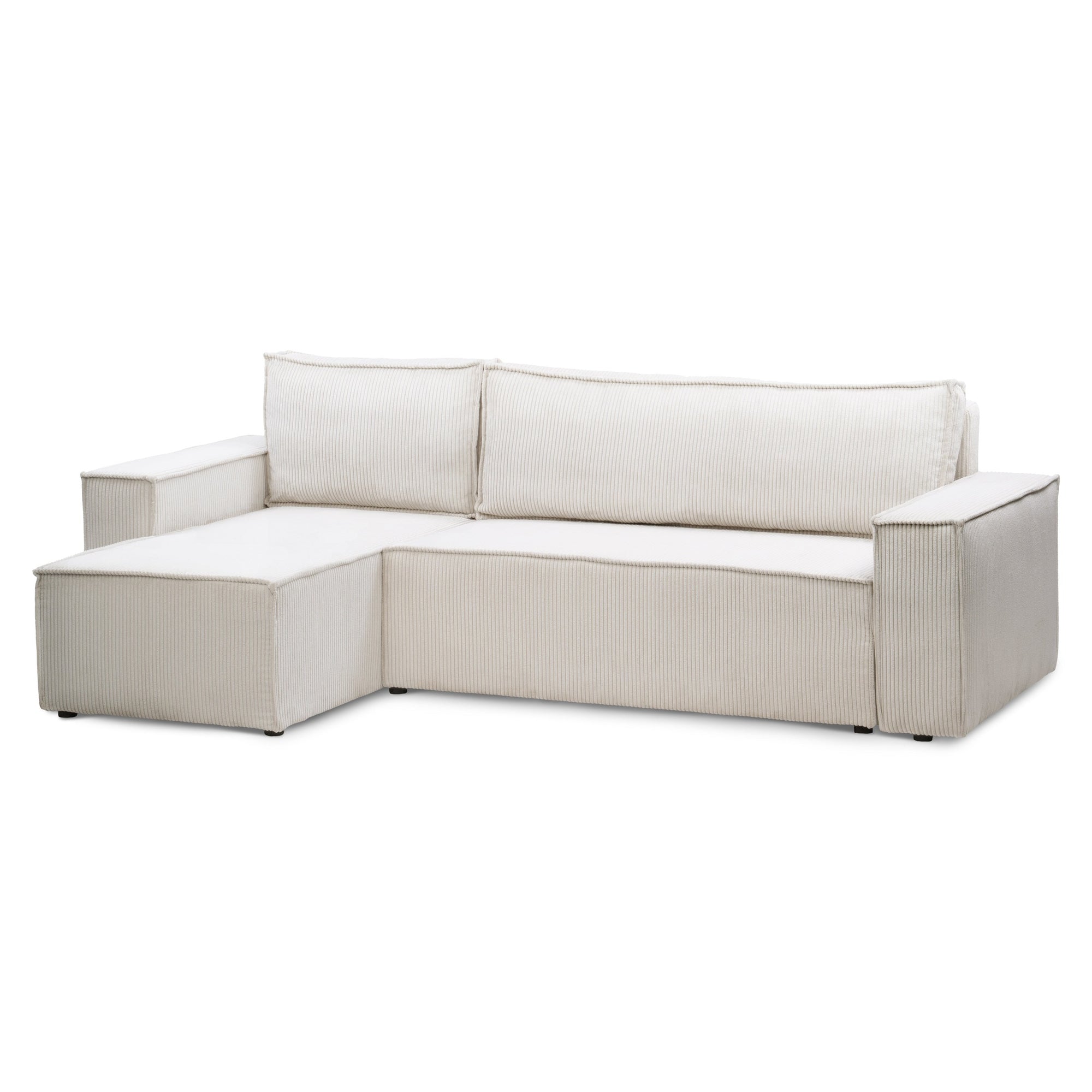 Narożnik uniwersalny z funkcją spania 3-osobowy 200x142–154 w stylu loft – tkanina POSO, pojemnik na pościel, mechanizm DL | Agi Lniany Krem (POSO 100) Uniwersalny
