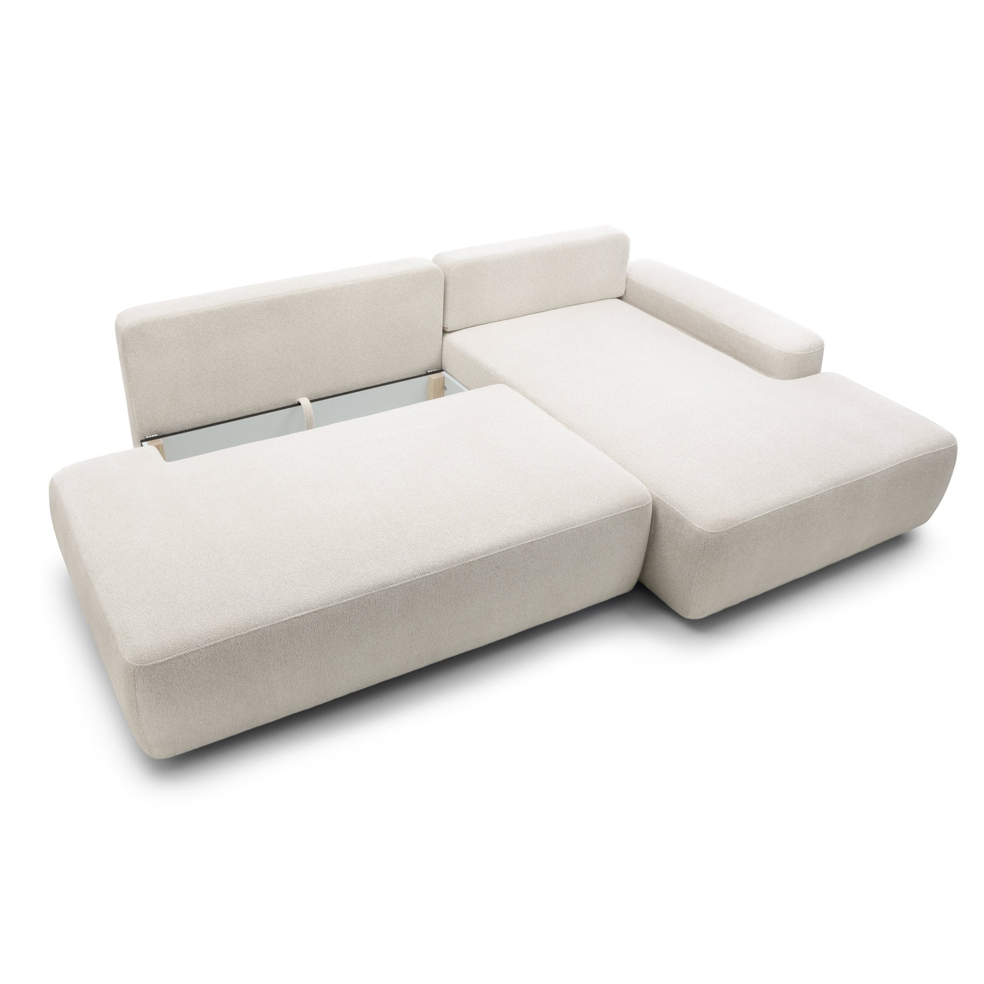 Narożnik z funkcją spania 4-osobowy 125x210 w stylu japandi – tapicerowany tył, system DL | Bamby