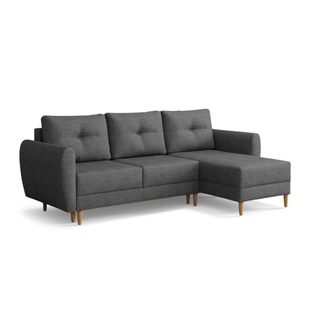 Gestepptes Ecksofa Harmi 235 cm Tintenschiefer (SAWANA 06), rechtsseitige Version auf Holzbeinen