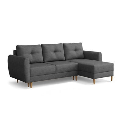 Gestepptes Ecksofa Harmi 235 cm Tintenschiefer (SAWANA 06), rechtsseitige Version auf Holzbeinen