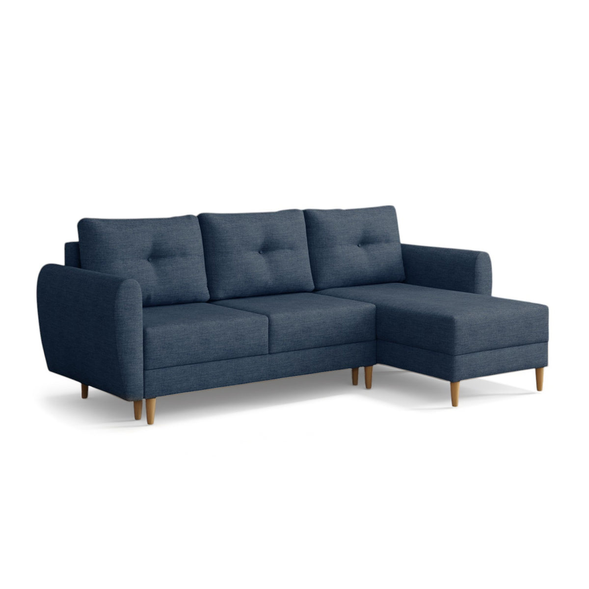 Gestepptes Ecksofa Harmi 235 cm Sturmmarine (SAWANA 20), rechtsseitige Version auf Holzbeinen