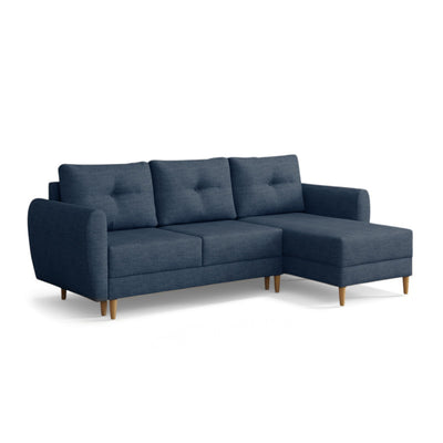 Gestepptes Ecksofa Harmi 235 cm Sturmmarine (SAWANA 20), rechtsseitige Version auf Holzbeinen