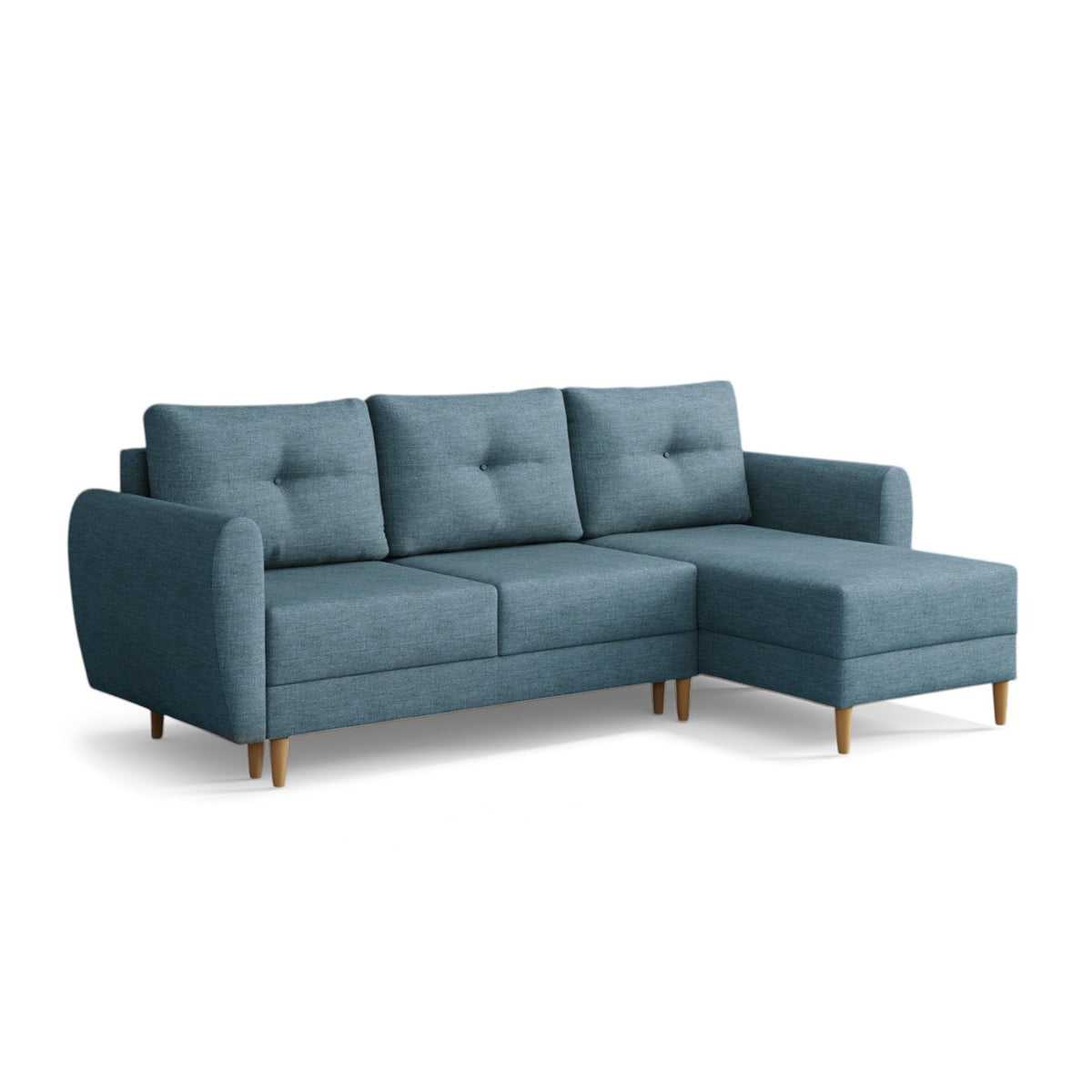 Gestepptes Ecksofa Harmi 235 cm Marinefels (SAWANA 33), rechtsseitige Version auf Holzbeinen