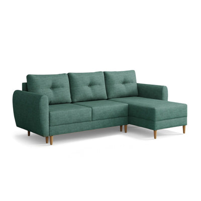 Gestepptes Ecksofa Harmi 235 cm Petrolazur (SAWANA 30), rechtsseitige Version auf Holzbeinen