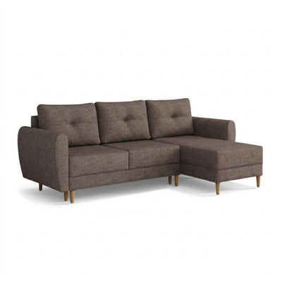 Gestepptes Ecksofa Harmi 235 cm Sandtaupe (SAWANA 12), rechtsseitige Version auf Holzbeinen
