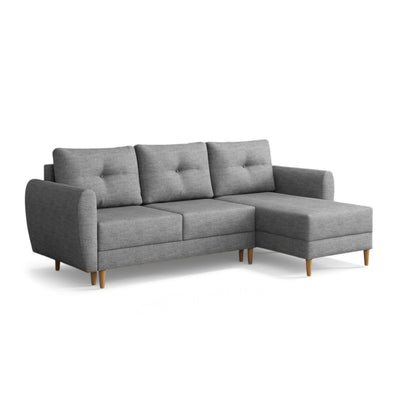 Gestepptes Ecksofa Harmi 235 cm Aschquarz (SAWANA 32), rechtsseitige Version auf Holzbeinen