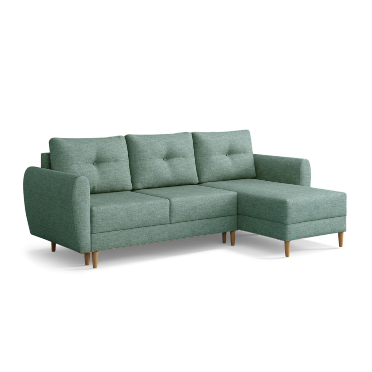 Gestepptes Ecksofa Harmi 235 cm Silbriger Beton (SAWANA 29), rechtsseitige Version auf Holzbeinen