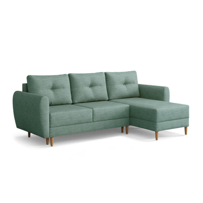 Gestepptes Ecksofa Harmi 235 cm Silbriger Beton (SAWANA 29), rechtsseitige Version auf Holzbeinen