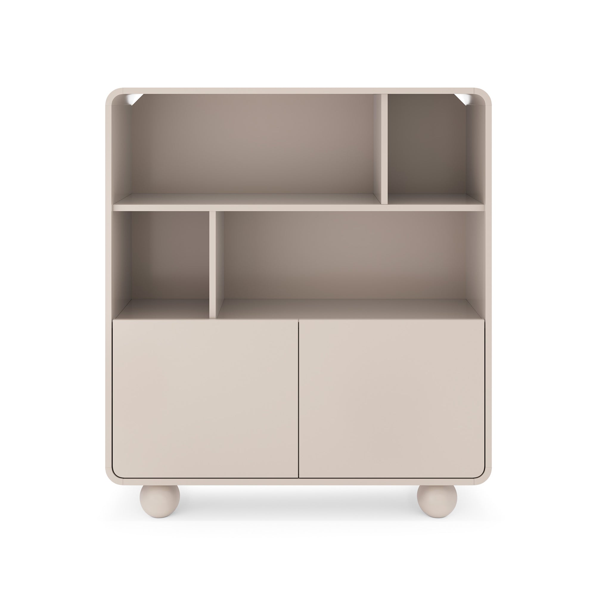 Regał 108x121 w stylu japandi - kaszmir, zaokrąglone krawędzie, kuliste nóżki | Ballo
