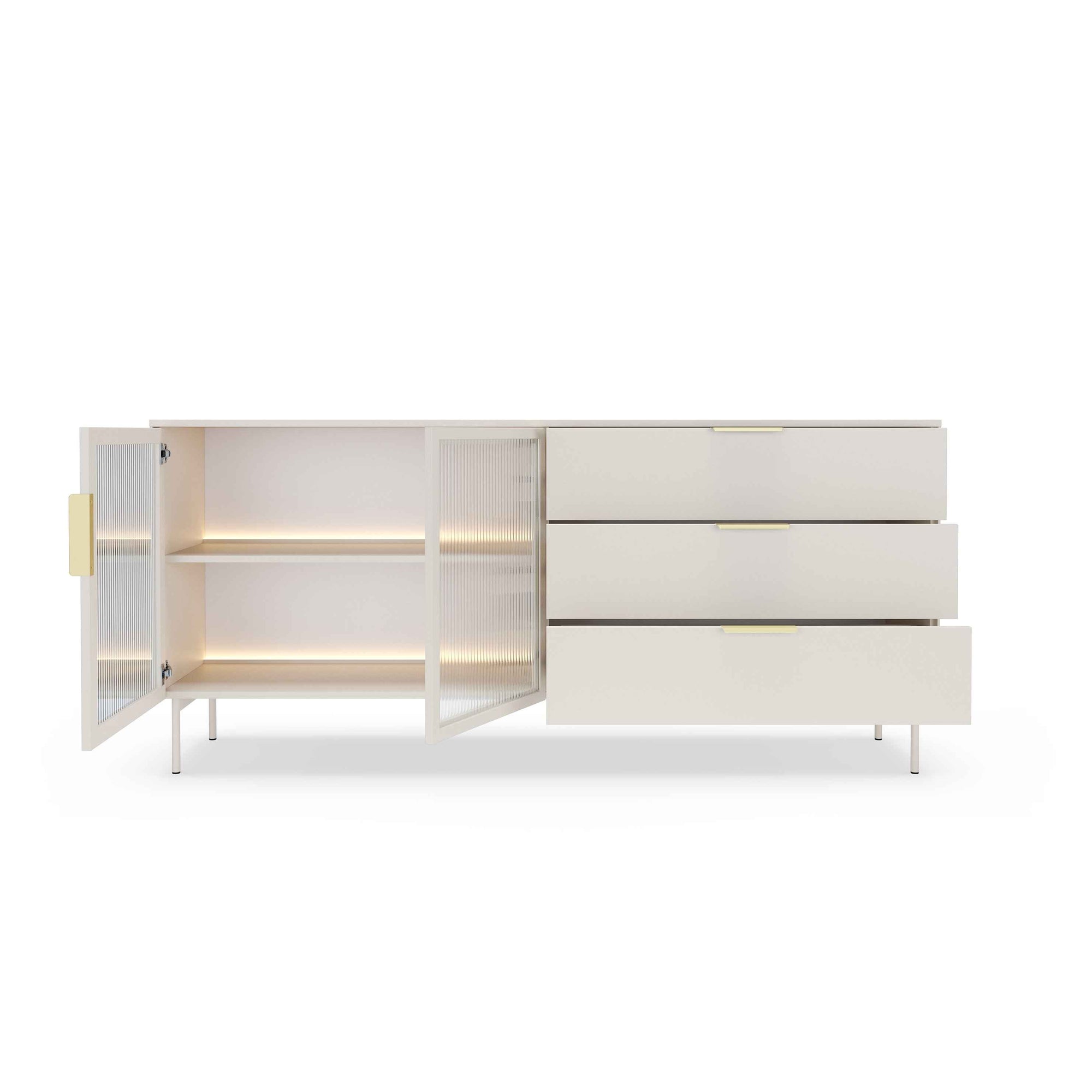 Komoda z drzwiami i szufladami 181x83 w stylu nowoczesnym - szkło hartowane, LED, 3 szuflady | Lummer