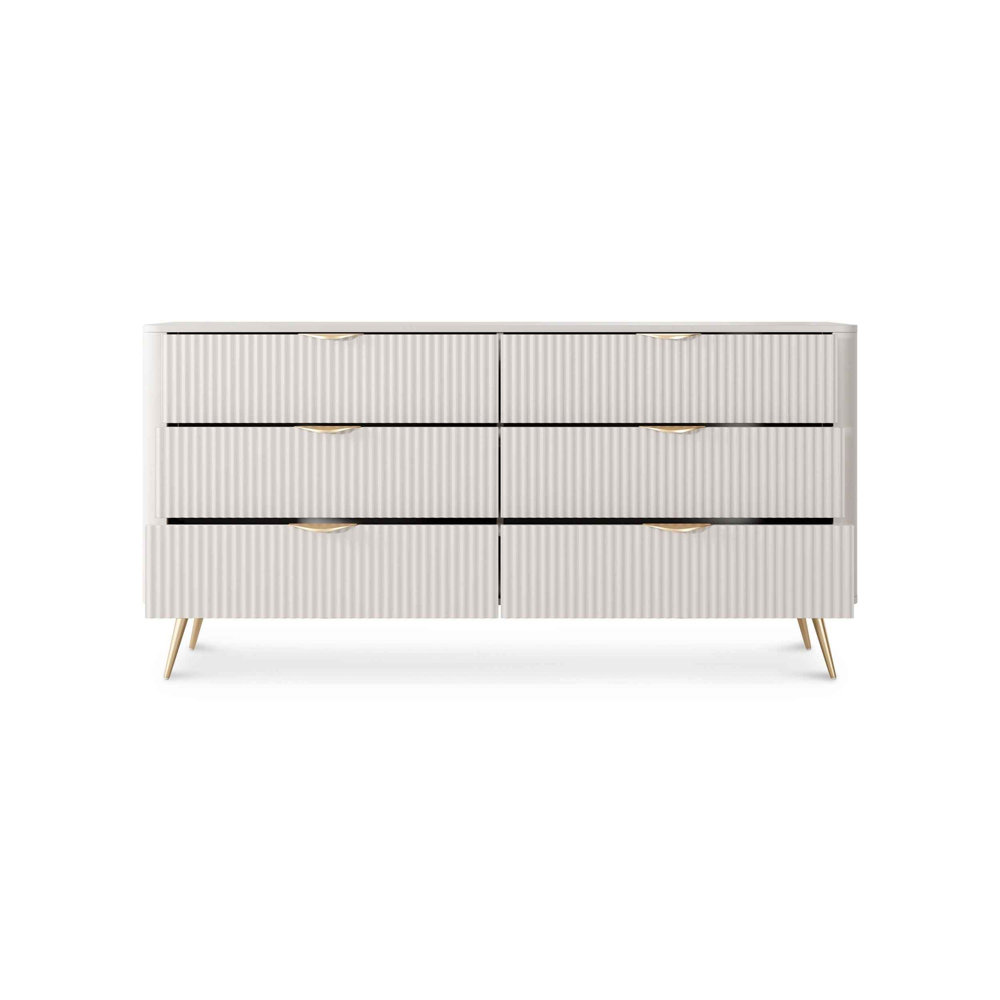 Komoda 163x81 z 6 szufladami w stylu eleganckim - ryflowane fronty, metalowe uchwyty | Laanti
