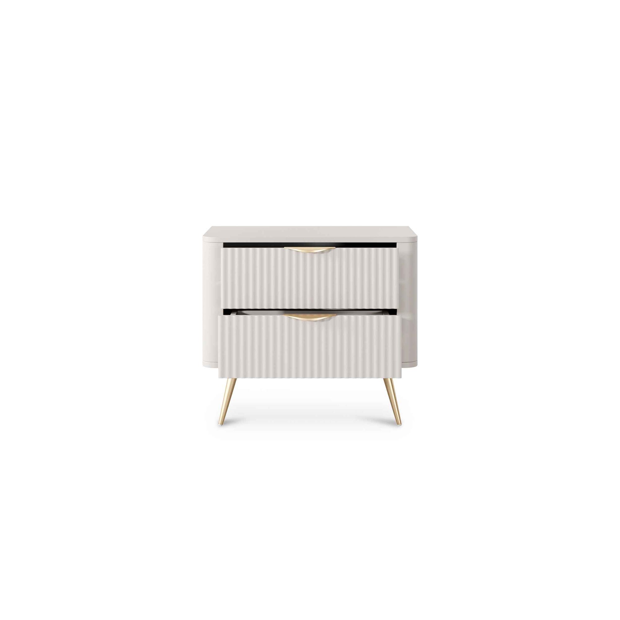 Szafka nocna z 2 szufladami 63x55 cm w stylu eleganckim – ryflowane fronty, zaoblone krawędzie | Laanti