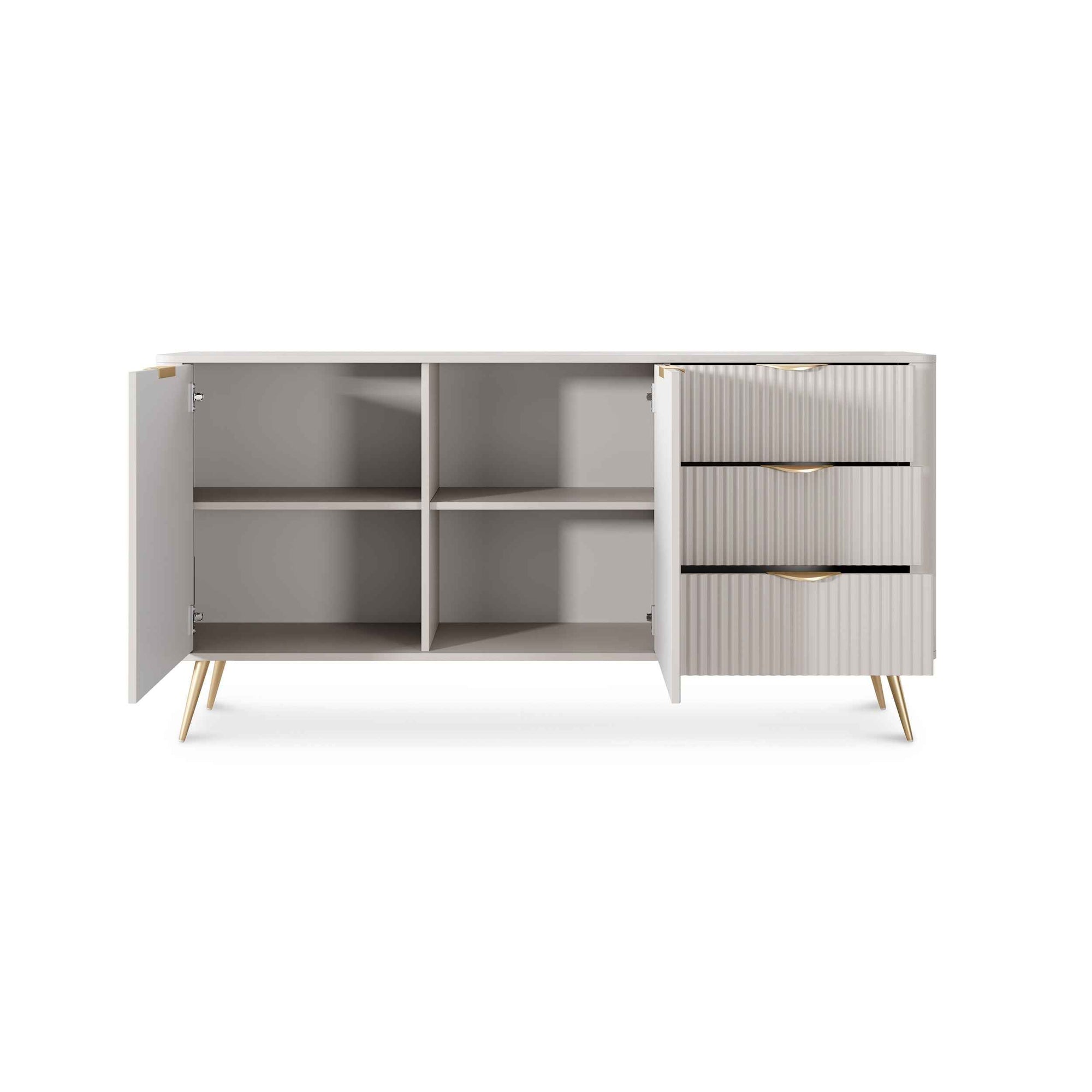 Komoda 163x81 z szufladami i drzwiami w stylu eleganckim - zaoblone krawędzie, pełen wysuw, metalowe nogi | Laanti