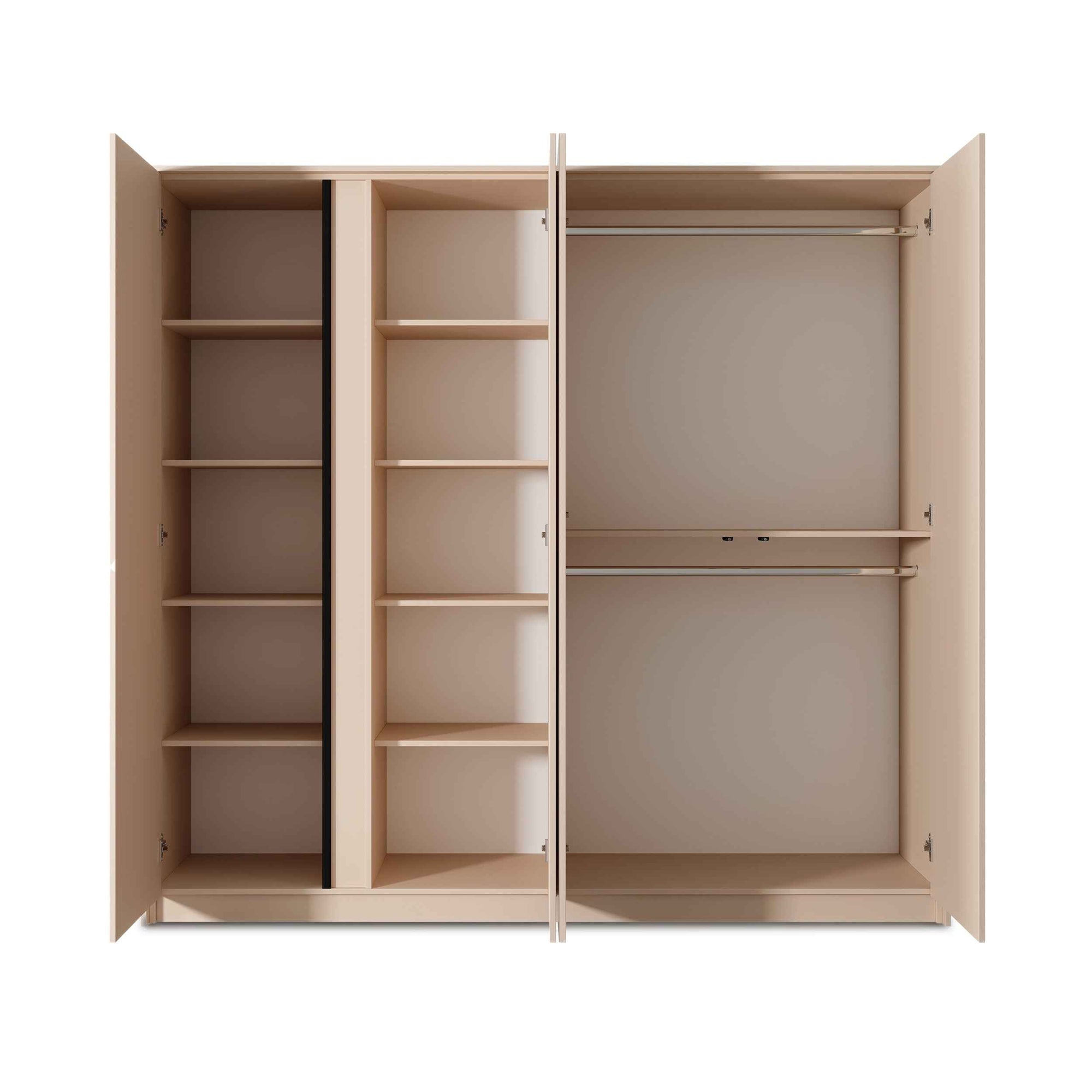 Szafa 4-drzwiowa 223x210 cm w stylu minimalistycznym – z lustrem, pojemne wnętrze, bezuchwytowe fronty | Dust