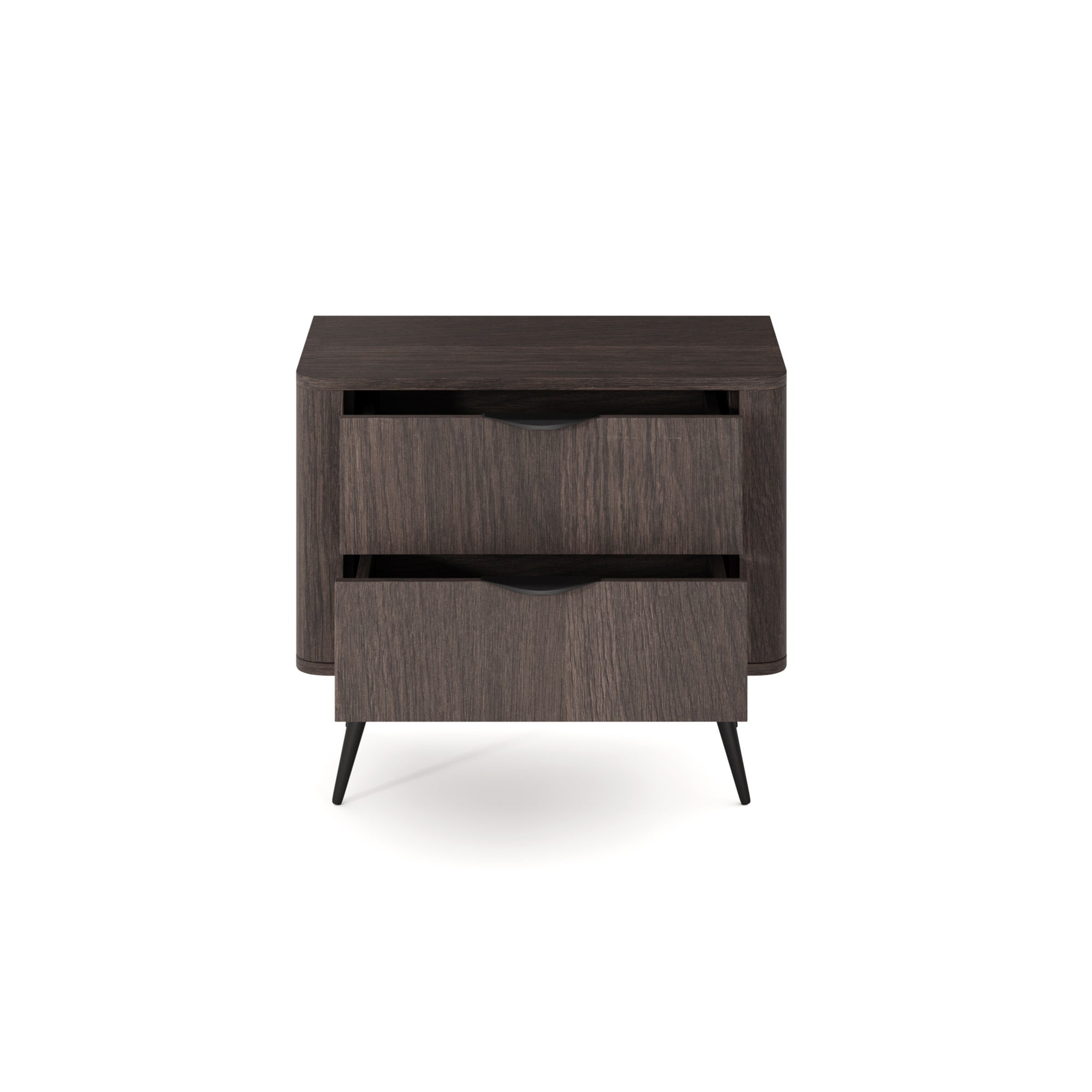 Szafka nocna z 2 szufladami 63x55 cm w stylu soft loft – zaoblone boki, dąb Dunin, metalowe nogi | Velia