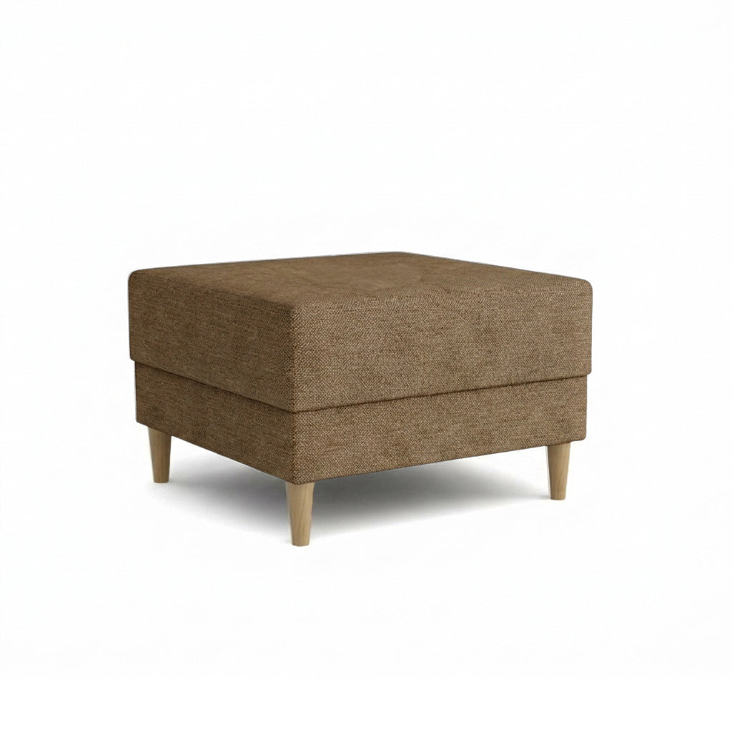 Pouf Harmi 66x66 Kaffeeschiefer (SAWANA 03) – gepolsterter Pouf aus Flechtgewebe auf Buchenholzbeinen