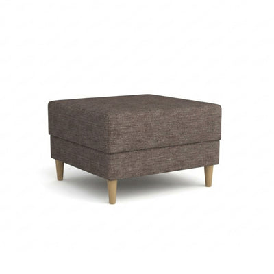Pouf Harmi 66x66 Sandtaupe (SAWANA 12) – gepolsterter Pouf aus Flechtgewebe auf Buchenholzbeinen