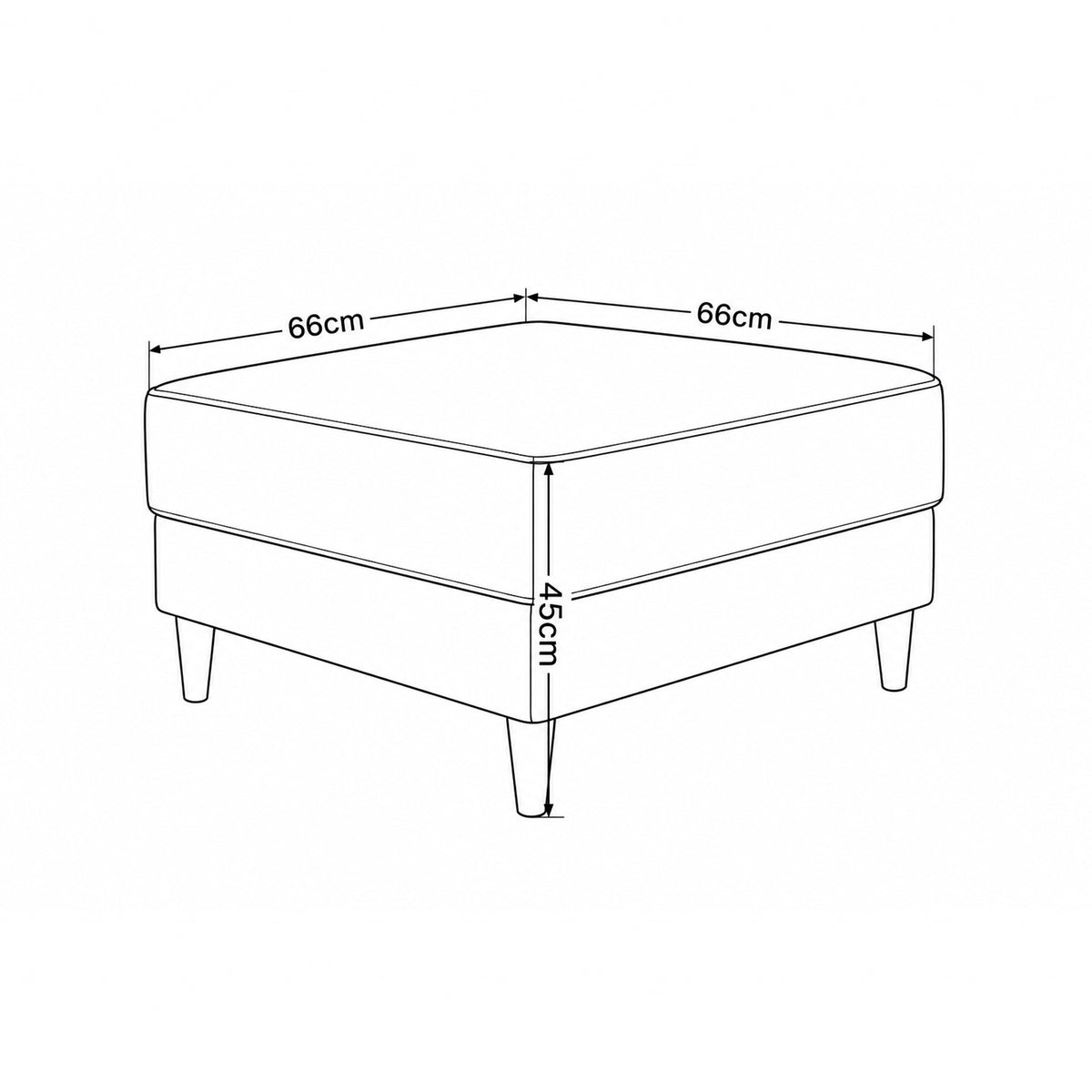 Pouf Harmi 66x66 – Maßzeichnung mit Breite, Tiefe und Höhe 45 cm