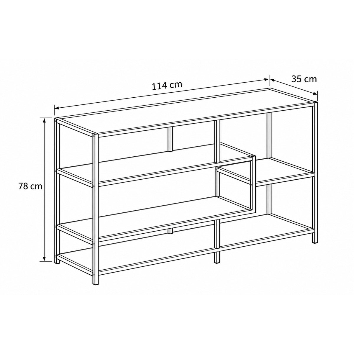 Regal Skeleto 114x78 – Maßzeichnung mit Breite, Höhe und Tiefe