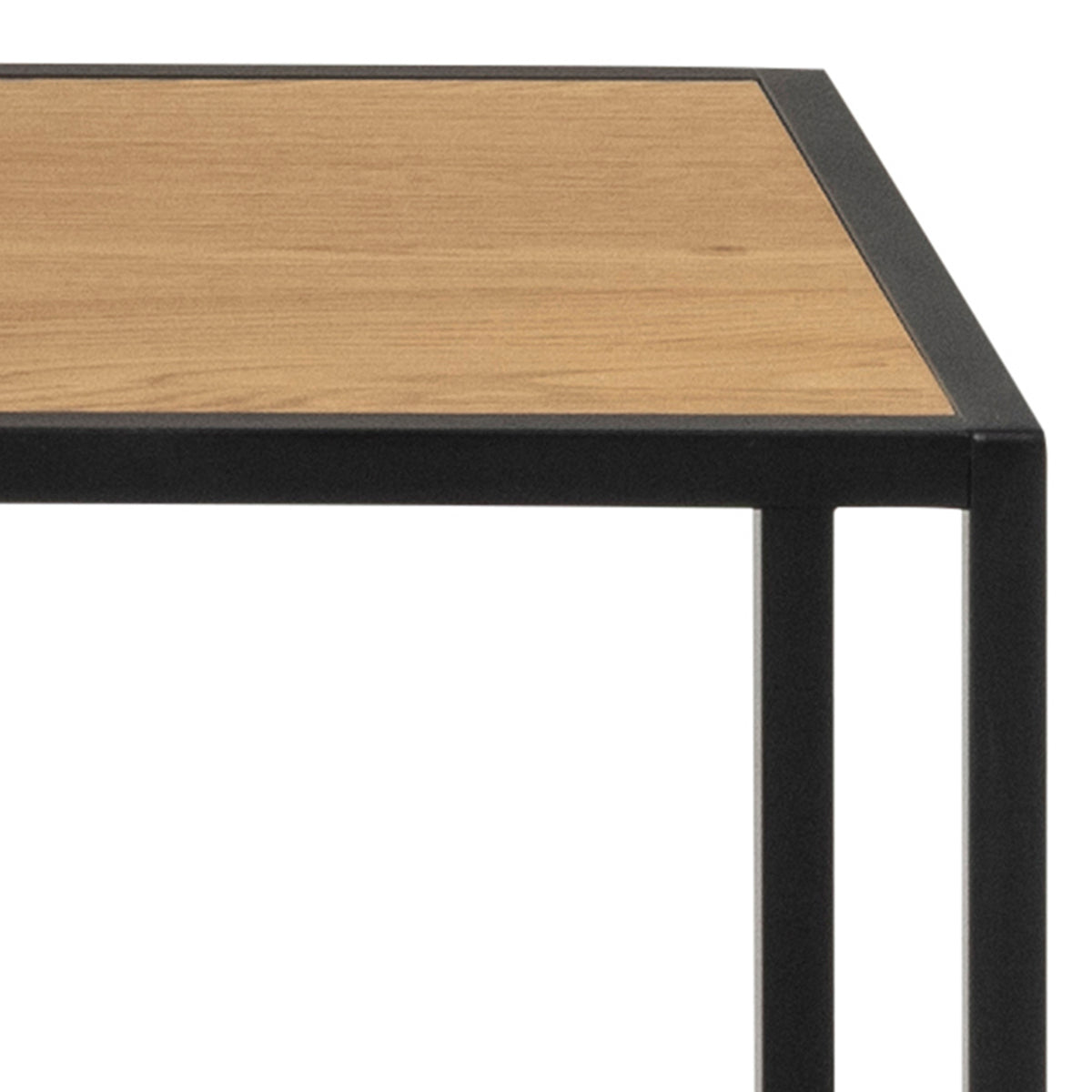 Regal „Skeleto“ 135 x 150, „Wilde Eiche“ – Detailansicht der Regalecke mit pulverbeschichtetem schwarzem Rahmen