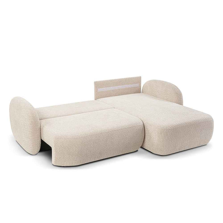 Narożnik 4-osobowy z funkcją spania w stylu minimalistycznym – Tkanina Abriamo, automat DL, tapicerowane plecy | OLEMO