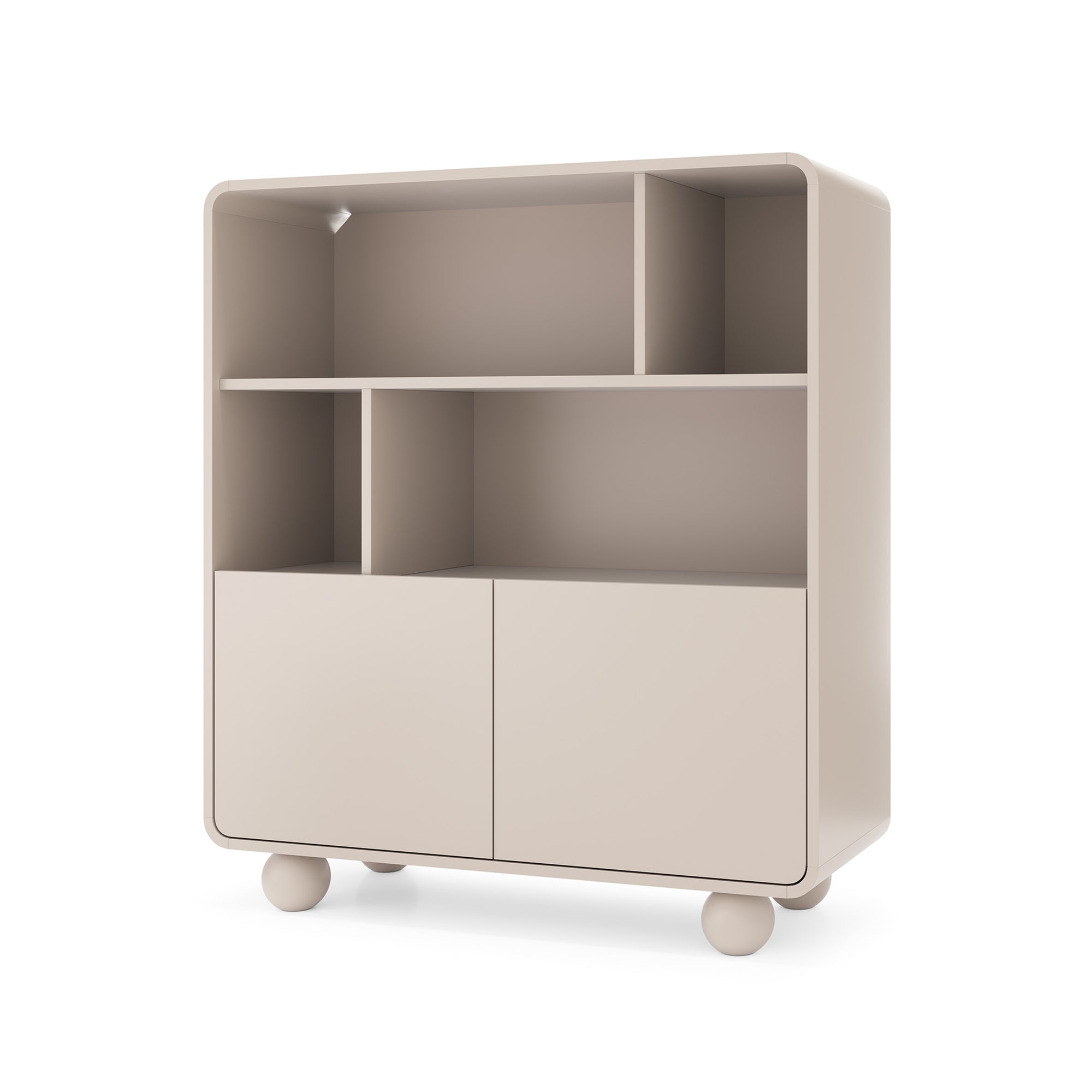Regał 108x121 w stylu japandi - kaszmir, zaokrąglone krawędzie, kuliste nóżki | Ballo