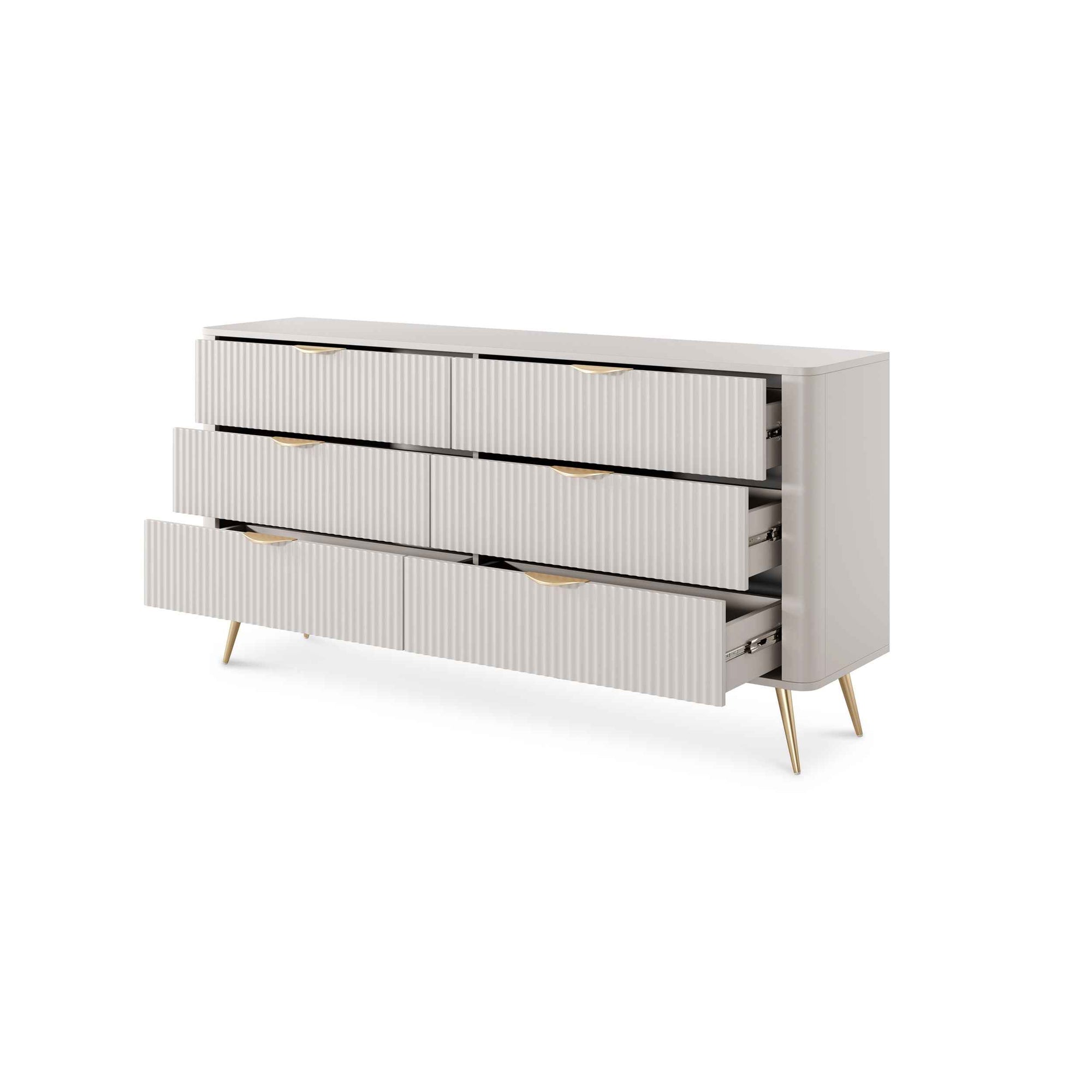 Komoda 163x81 z 6 szufladami w stylu eleganckim - ryflowane fronty, metalowe uchwyty | Laanti