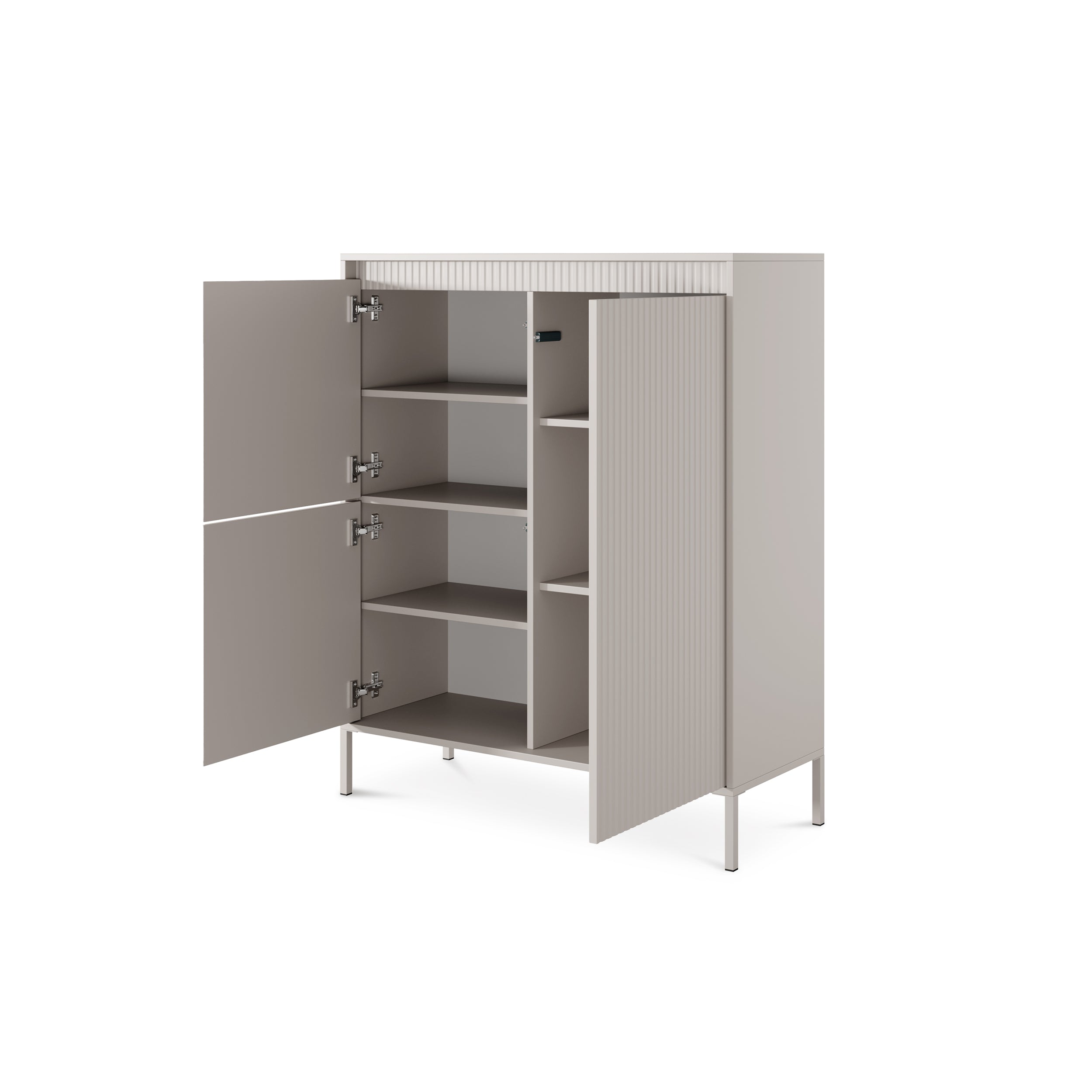 Komoda 3-drzwiowa 104x123 w stylu japandi - beż, push-to-open, wysoka forma | Senra