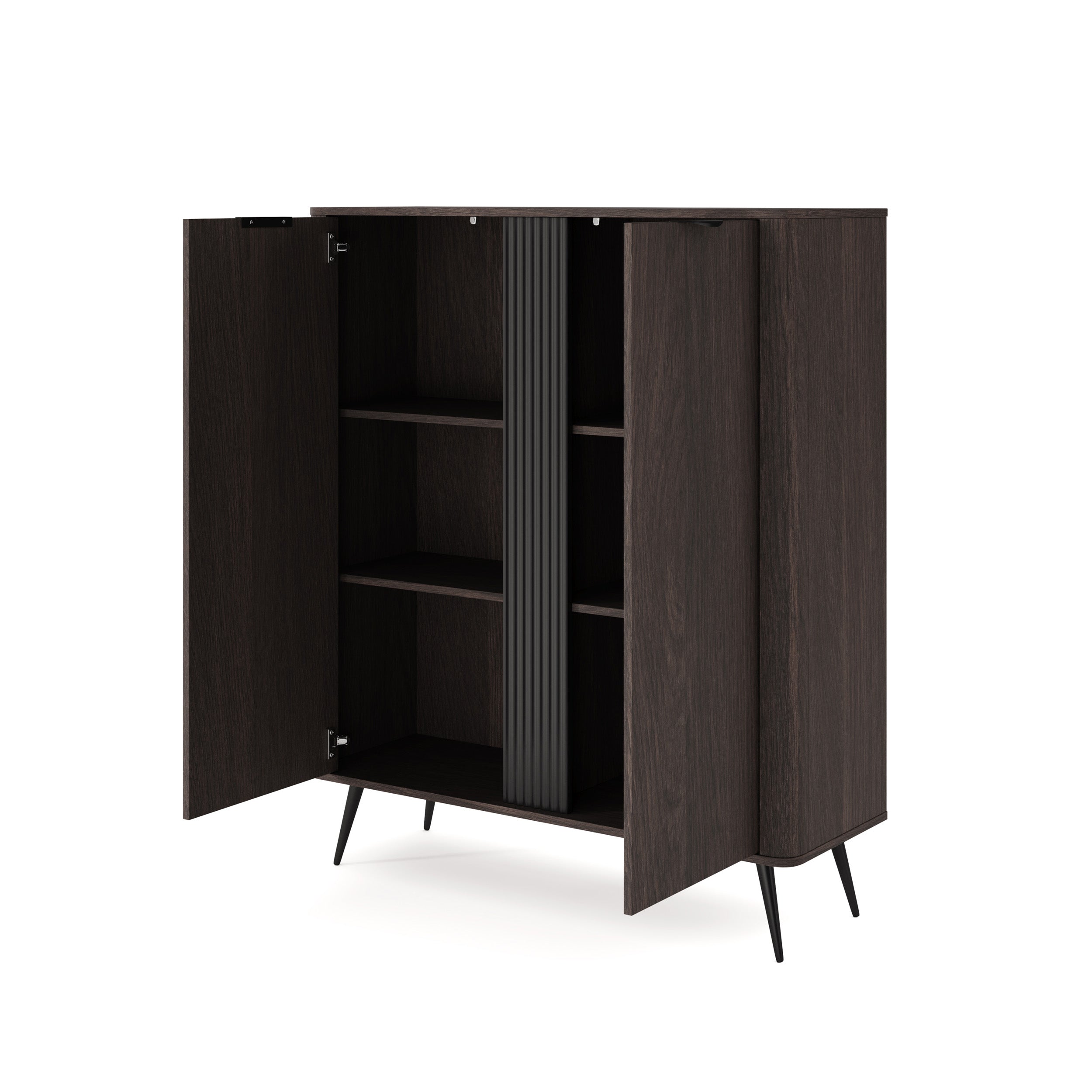 Komoda wysoka 2-drzwiowa 113x134 w stylu soft loft - dąb dunin, czarne uchwyty, minimalistyczna forma | Velia