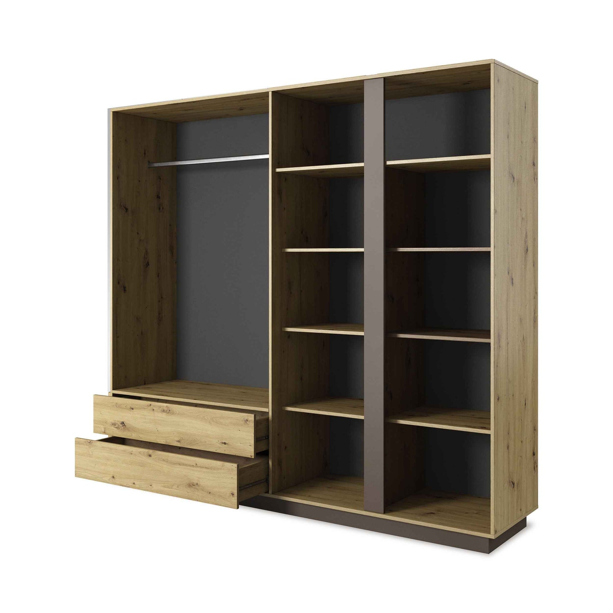 Szafa 4-drzwiowa 220x202 cm w stylu nowoczesnym – z lustrem, szuflady, cichy domyk | Armelia
