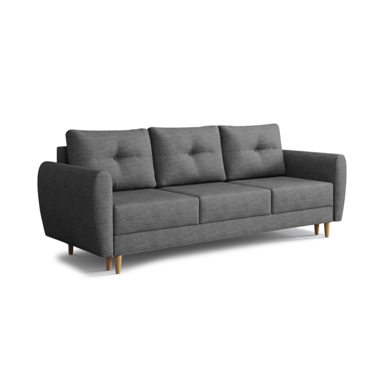 Sofa Harmi 235 cm Tintenschiefer (SAWANA 06) – Dreisitzer-Sofa mit Bettkasten auf Buchenholzbeinen