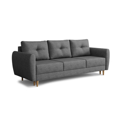Sofa Harmi 235 cm Tintenschiefer (SAWANA 06) – Dreisitzer-Sofa mit Bettkasten auf Buchenholzbeinen