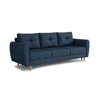 Sofa Harmi 235 cm Sturmmarine (SAWANA 20) – Dreisitzer-Sofa mit Bettkasten auf Buchenholzbeinen