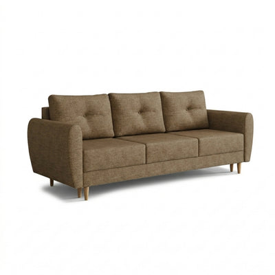 Sofa Harmi 235 cm Kaffeeschiefer (SAWANA 03) – Dreisitzer-Sofa mit Bettkasten auf Buchenholzbeinen
