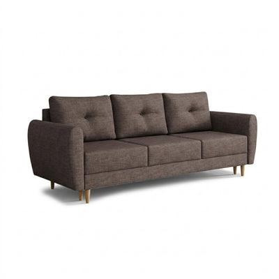 Sofa Harmi 235 cm Sandtaupe (SAWANA 12) – Dreisitzer-Sofa mit Bettkasten auf Buchenholzbeinen