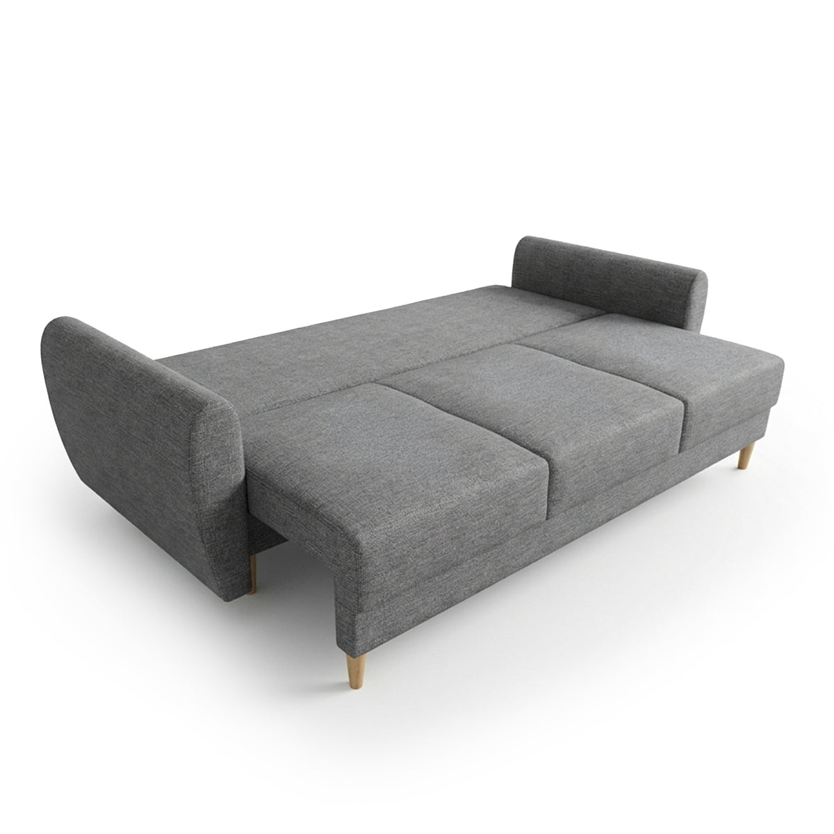 Sofa Harmi 235 cm Silbernebel (SAWANA 05) ausgeklappt – Liegefläche 130 × 200 cm