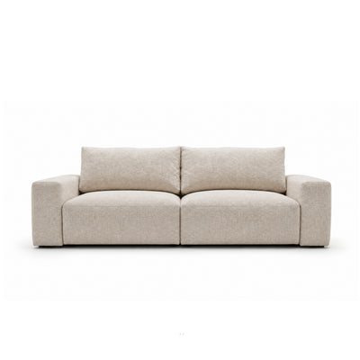 Modulsofa Iskeli 260 cm Creme Taupe (ARAGON 03) von vorne – zwei Module mit Armlehnen und niedrige schwarze Füße