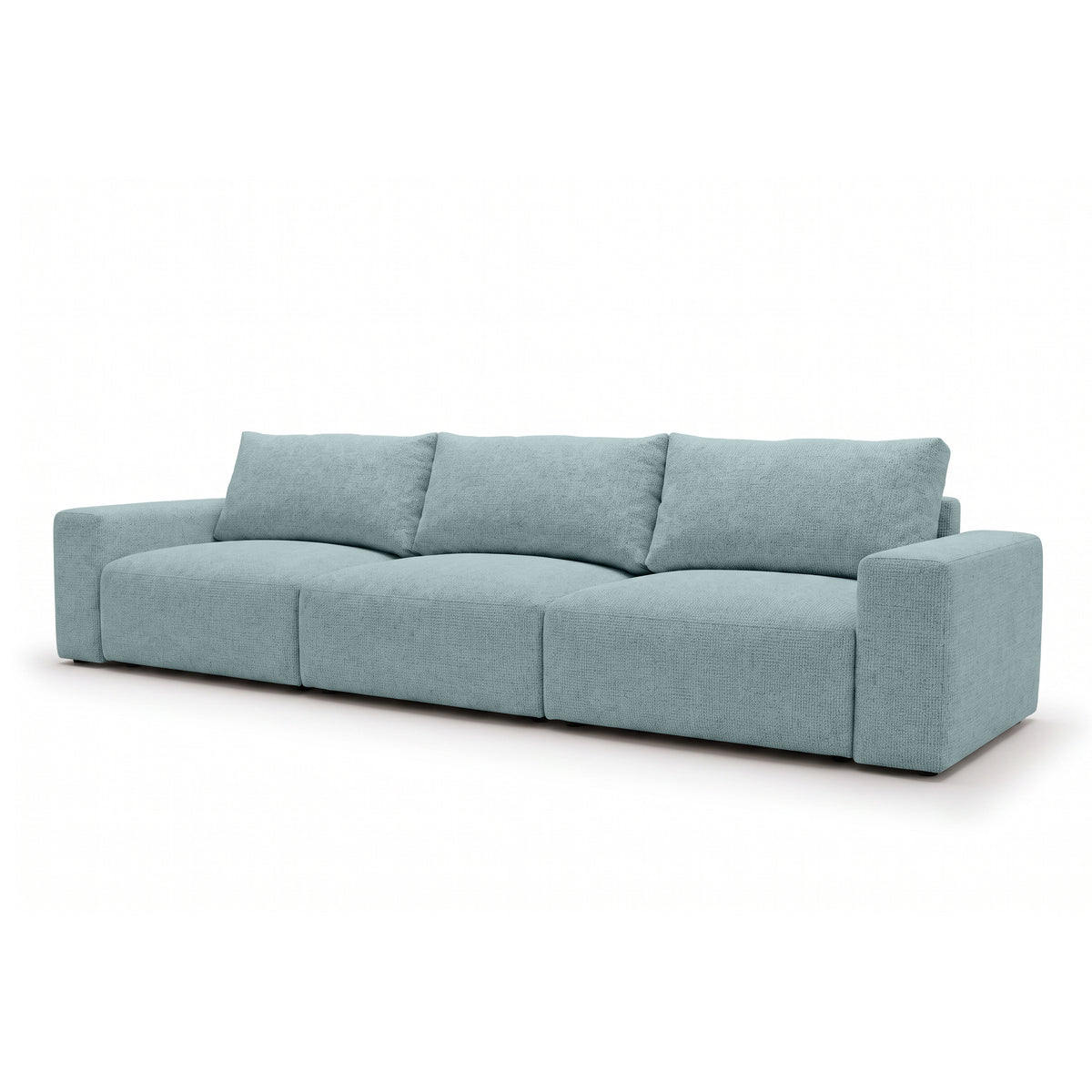 Modulsofa Iskeli Plus 361 cm Eisazur (ARAGON 70) Schrägansicht – Sofa mit Schlaffunktion im Stoff Aragon