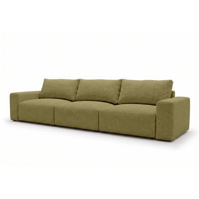 Modulsofa Iskeli Plus 361 cm Goldenes Leinen (ARAGON 35) Schrägansicht – Sofa mit Schlaffunktion im Stoff Aragon