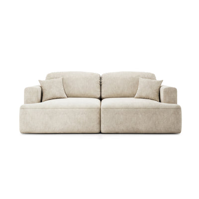 Sofa Senvali 241 cm Sandpergament (CLOUD 03) – ausziehbares Sofa mit Bettkasten, Ansicht von vorne