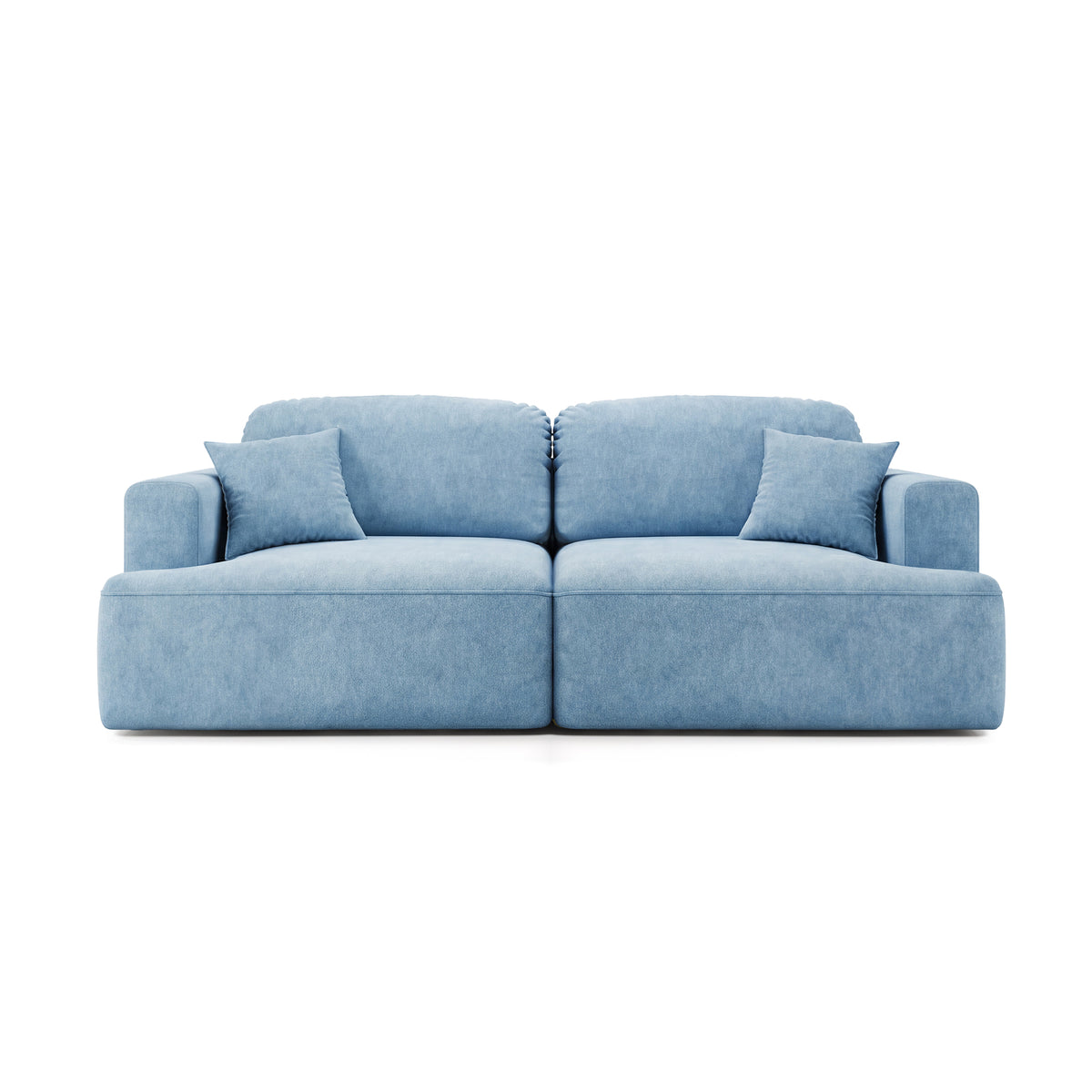 Sofa Senvali 241 cm Stahl Azur (CLOUD 71) – Sofa mit Schlaffunktion im Boho-Stil, Ansicht von vorne